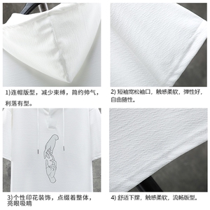 LD54147-P45 连帽短袖t恤男大码胖子带帽五分袖中袖 展架图片