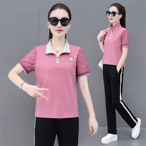 休闲运动服套装女冰丝速干2023年夏季新款中年妈妈时尚两件套洋气图片