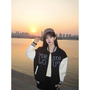 珍珠红色棒球服撞色夹克外套JK0116-1-P105图片