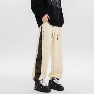 8XL-M民族拼接刺绣束脚卫裤男冬加绒加厚大码运动裤KZ024P45图片