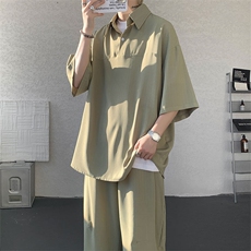 TZ778-特P55控98夏季冰丝七分裤短袖衬衫大码T恤套装，男装牛仔裤，电商A059