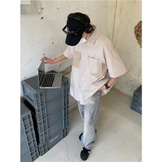 日系五分袖春夏季新款衬衫潮流慵懒男方领宽松型衬衫T774P33，男装衬衫，星座1116-2