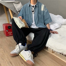 夏季薄款牛仔衬衫男短袖休闲港风百搭潮流复古水洗外套~C505-p40，男装衬衫，星座601-2