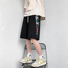 1港风大码M-5XL日系刺绣民族风潮五分裤男士中裤DK7791P45控69，男装牛仔裤，星座226-2