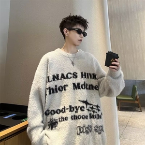 YC9815-P55 美式复古高街字母毛衣男秋冬季宽松情侣针织衫上衣潮图片