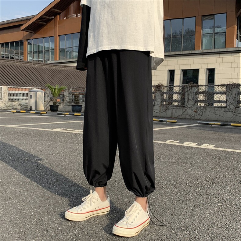 春夏新款垂感冰丝大码抽绳休闲裤款号2023-特批20,浅绿色冰丝阔腿裤穿搭图片