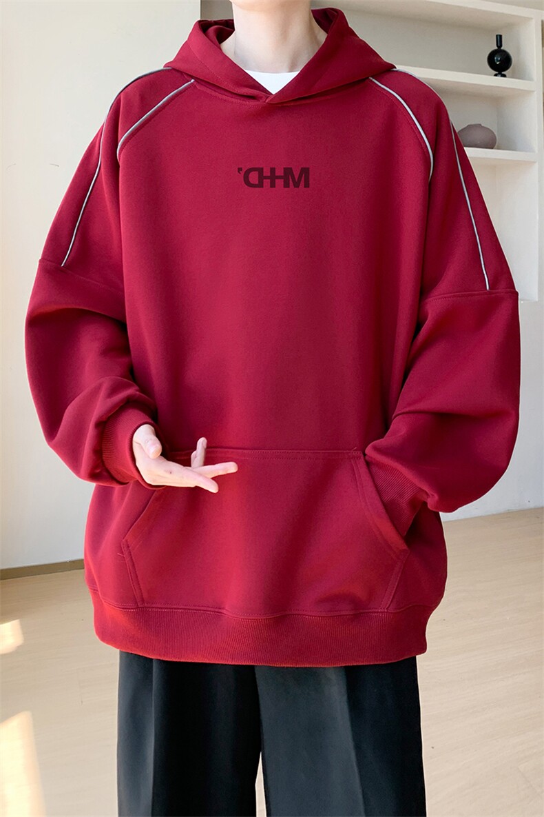 华棉内景秋冬复古休闲线条连帽卫衣男时尚宽松WY00667/P50加绒P55,男装卫衣,电商B316