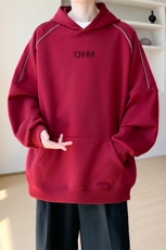 华棉内景秋冬复古休闲线条连帽卫衣男时尚宽松WY00667/P50加绒P55，男装卫衣，电商B316