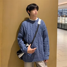 秋冬新款韩版潮流麻花圆领毛衣男宽松休闲慵懒风针织衫，男装针织衫/毛衣，星座410-6（原星座1304-1）