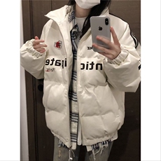 美式复古机车pu皮条纹拼接撞色棉服女冬季新款立领保暖面包服外套，男装夹克，星座506A