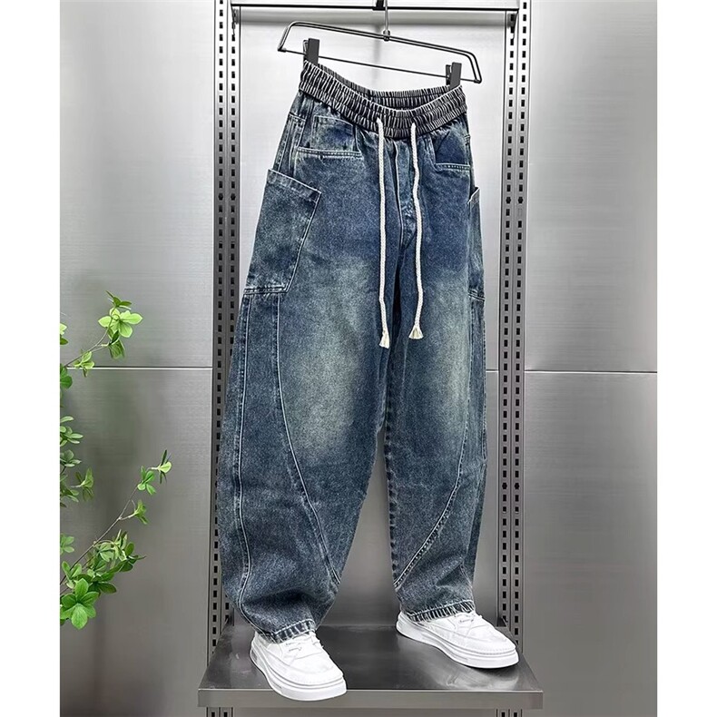日系复古做旧牛仔裤男秋冬宽松大码阔腿休闲牛仔裤AM665P50,男装牛仔裤,星座1013-5