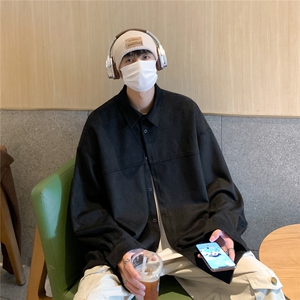 港风 咖啡厅麂皮绒长袖翻领衬衫 S70 P48控68图片