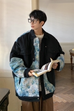 港风刺绣拼接棉衣男夹克棉服男外套男8706P115控158，男装棉衣，星座226-1
