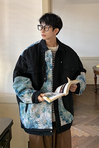 港风刺绣拼接棉衣男夹克棉服男外套男8706P115控158图片