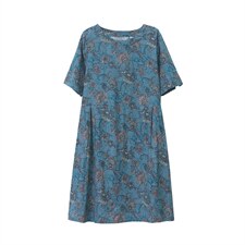 香港新品民族风印花棉质短袖连衣裙女中长宽松遮肚子显瘦，女装连衣裙，涵誉