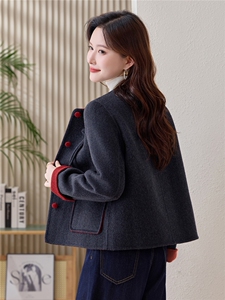 纯色双面毛呢外套小个子短款女2025秋冬季新款洋气百搭羊毛大衣图片