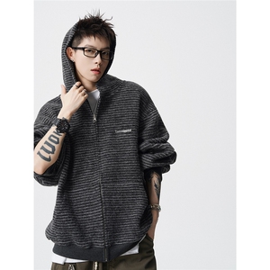美式条纹连帽拉链设计卫衣无影墙S-XL开衫卫衣WY78109特P65控98图片