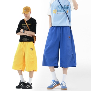 新款夏季2025多巴胺泡泡格刺绣猎狗七分裤弯刀速干裤k1282特价P28图片