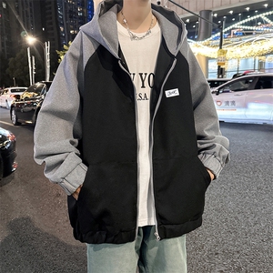 美式复古连帽夹克外套男款宽松休闲青少年百搭拉链开衫卫衣WY112