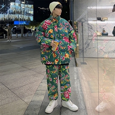 东北大花棉衣套装风汉服套装加厚保暖防寒棉服加绒裤机车H203，男装休闲套装，星座115A(原星座507）