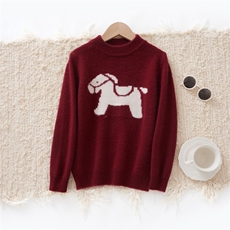 秋冬时尚百搭通勤简约儿童羊绒衫7针小马图案半高，童装儿童羊绒衫，跳跳羊儿童羊绒衫