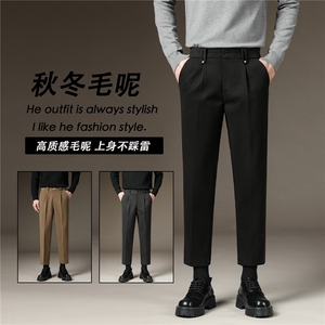 九分西裤男秋季厚款韩版商务休闲裤子男直筒修身小脚西装长裤图片