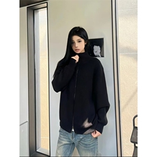 重磅秋冬北极绒双拉链毛衣开衫美式复古休闲慵懒风宽松针织衫外套，男装针织衫/毛衣，电商A486