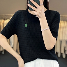 2025年夏季套头短袖单件通勤时尚百搭短袖，女装针织衫/毛衣，旭玖羊绒