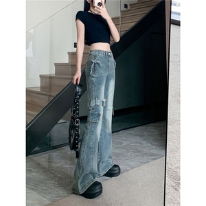 美式高街重工微喇牛仔裤女夏季2025新款设计感拼接显瘦马蹄裤子潮图片