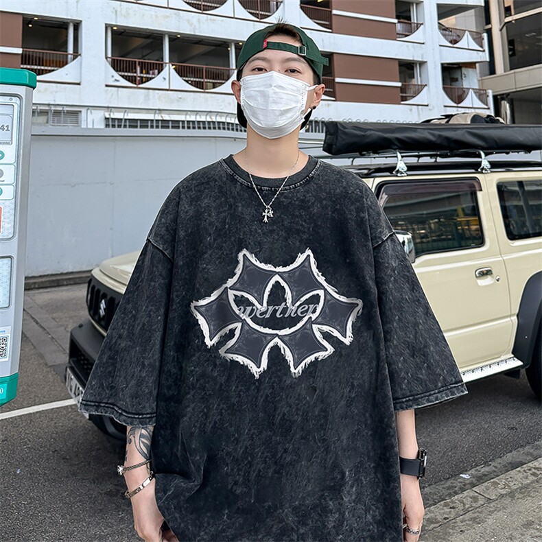 美式几何图案印花复古水洗做旧半袖重磅短袖T恤B239-1136-P38,男装T恤,星座514-2(原B239)