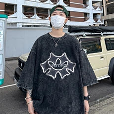 美式几何图案印花复古水洗做旧半袖重磅短袖T恤B239-1136-P38，男装T恤，星座514-2(原B239)