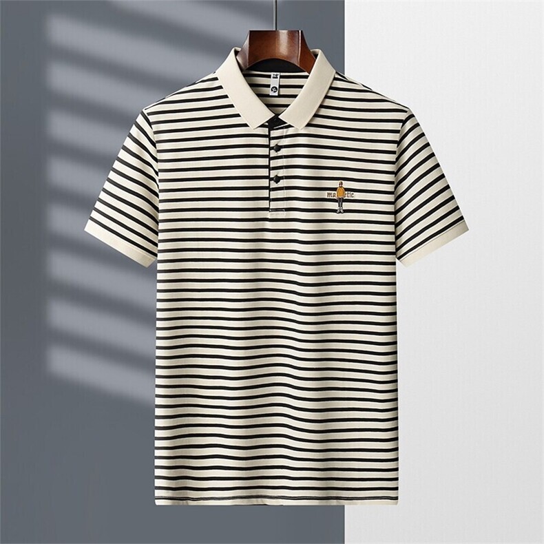 网图PL3080-P40夏季男士polo衫t恤短袖翻领半袖刺绣潮牌条纹港风,男装T恤,电商D310B-1