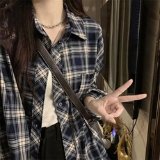 网络图校园格子衬衫外套女春秋季宽松慵懒风休闲上衣CS130，男装衬衫，星座1116A（原606A-3）