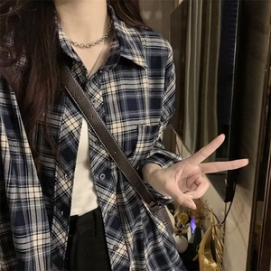 网络图 校园格子衬衫外套女春秋季宽松慵懒风休闲上衣 CS130图片