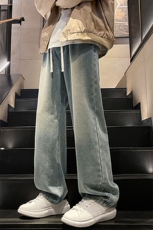 长裤复古免烫美式男士阔腿牛仔裤宽松夏季美式高街春秋直筒休闲，男装牛仔裤，电商A001