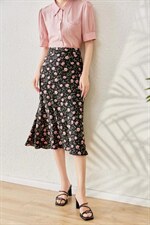 1093#黑色、米色，S-XXL，花色鱼尾裙。，其它，束索