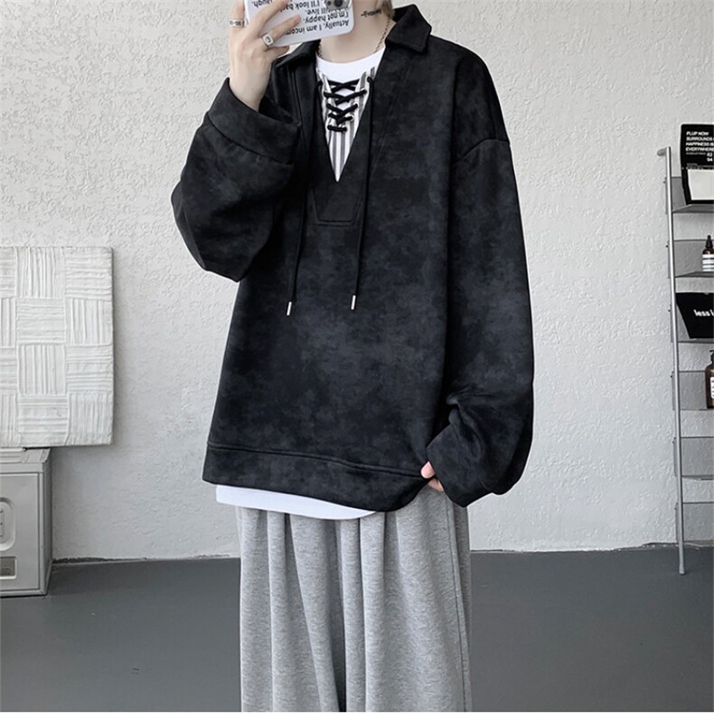 WY10151-特P48控88小众扎染撞色拼接条纹假两件大码男宽松卫衣,男装卫衣,电商A059