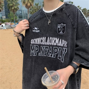 美式复古条纹休闲短袖t恤潮牌宽松高街男女夏季打底衫TX120-p43图片