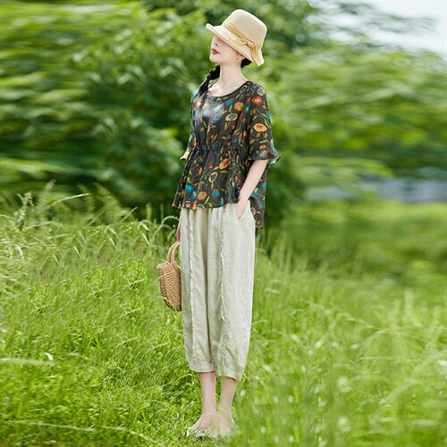 苎麻高端夏季两件套时尚新款2022年休闲洋气宽松显瘦阔腿裤套装女图片