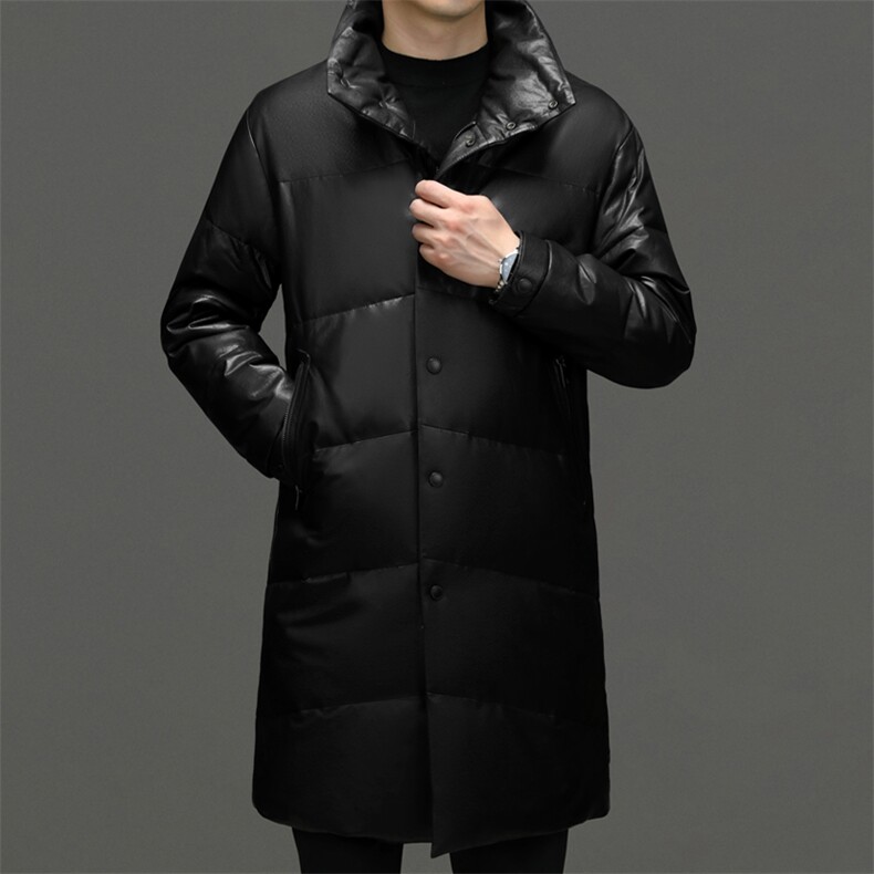 冬季新款海宁真皮羽绒服男中长款绵羊皮鹅绒服男士大衣外套P1350图片