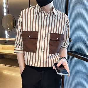 直播店主风夏百搭条纹衬衫印花短袖宽松社会小伙A236-C11-P58图片