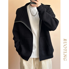 现货-连帽秋季毛衣男潮牌斜拉链高品质潮流开衫卫衣-AM2361-P80，男装针织衫/毛衣，电商A351