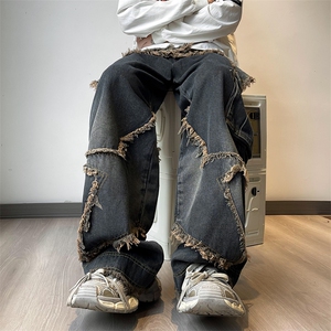美式ins高街暗黑小众拼接牛仔裤N0986-P65图片