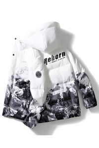 现货雪山款连帽时尚宽松轻薄白鸭绒扎染外套羽绒服R8833P100图片
