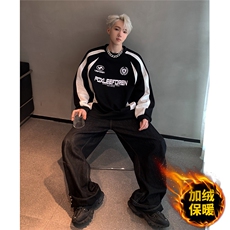 重磅条纹卫衣圆领长袖男秋冬加绒美式高街外套大码W0085-p73，男装卫衣，电商C307