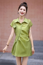 专柜价499【哈】气质简约收腰显瘦连衣裙专柜清仓24夏短袖裙子女，女装套装/套裙，韩美纤衣