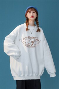 中性风 2026秋季新款趣味印花圆领套头情侣卫衣-W177P30控48--图片