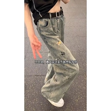 美式黑色小狗刺绣牛仔裤高腰直筒宽松显瘦阔腿裤513ACK2339P40，男装牛仔裤，星座513A