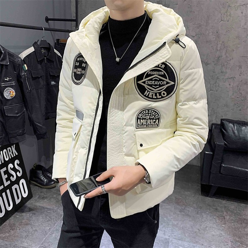 店主风冬季保暖羽绒服休闲男士绣标装饰连帽外套C301B-YR02,男装羽绒服,电商C301B