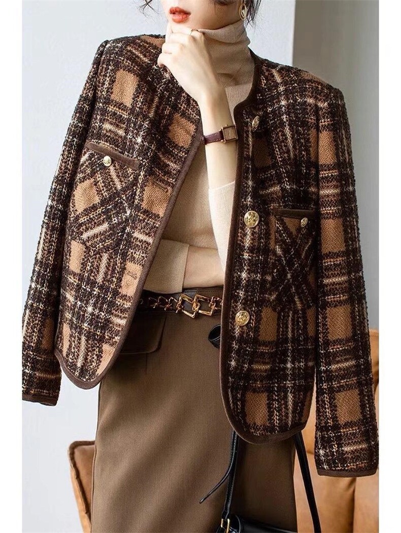 格子外套，其它，茶玛